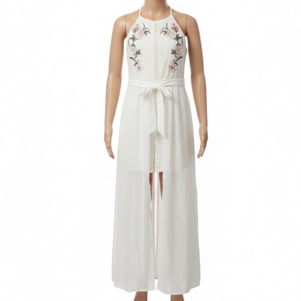 My Michelle Ivory Dress with Pink Floral Details